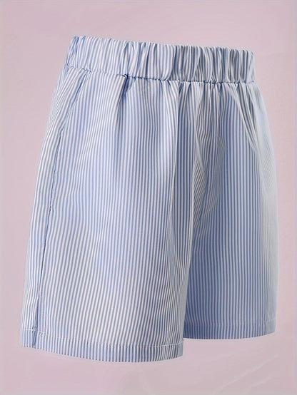 Striped Pink Shorts with Elastic Waistband - Ava