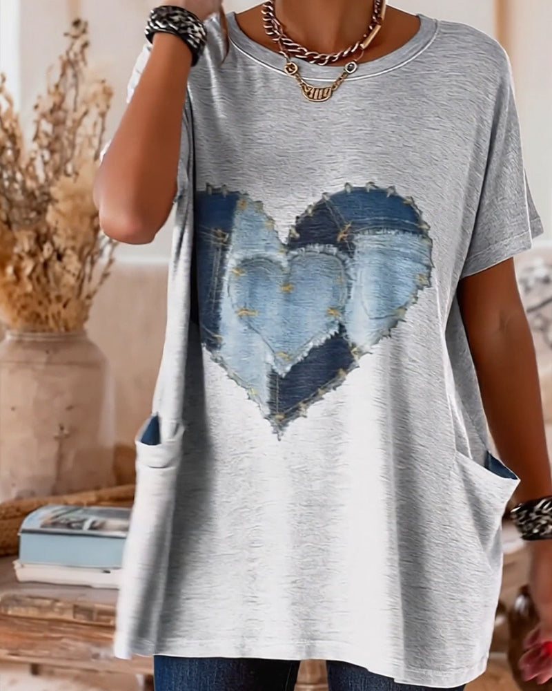 T-shirt Rundhalsausschnitt Tasche Herzprint
