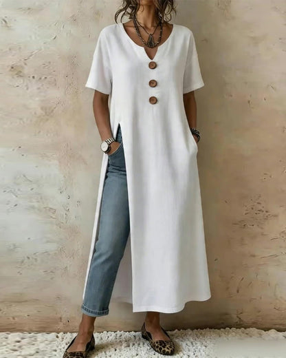 Kleid Dreiknopf Schlitz Einfarbig
