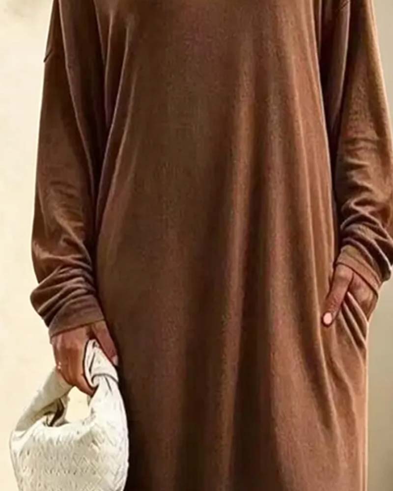 Kleid Asymmetrisch Off-Shoulder Langarm Tasche Maxi