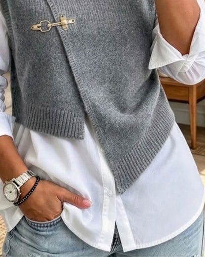 Set Halber Rollkragen Diagonal Geknöpft Pullover Weste