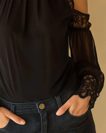 Bluse Offene Schulter Spitzeneinsatz