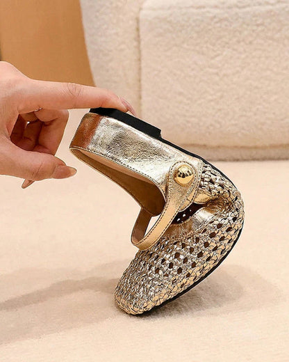 Schuhe Eckige Zehe Gewebt Durchbrochen
