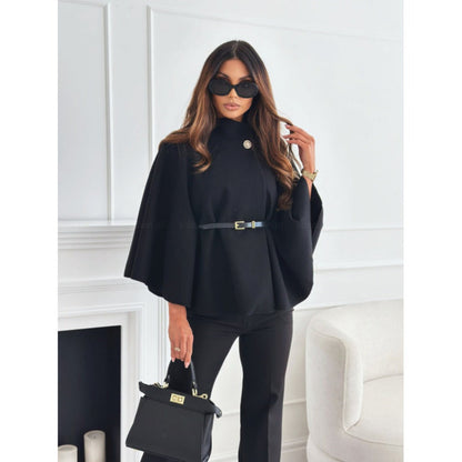 Belted Cape Coat with Wide Sleeves for Women - Zita