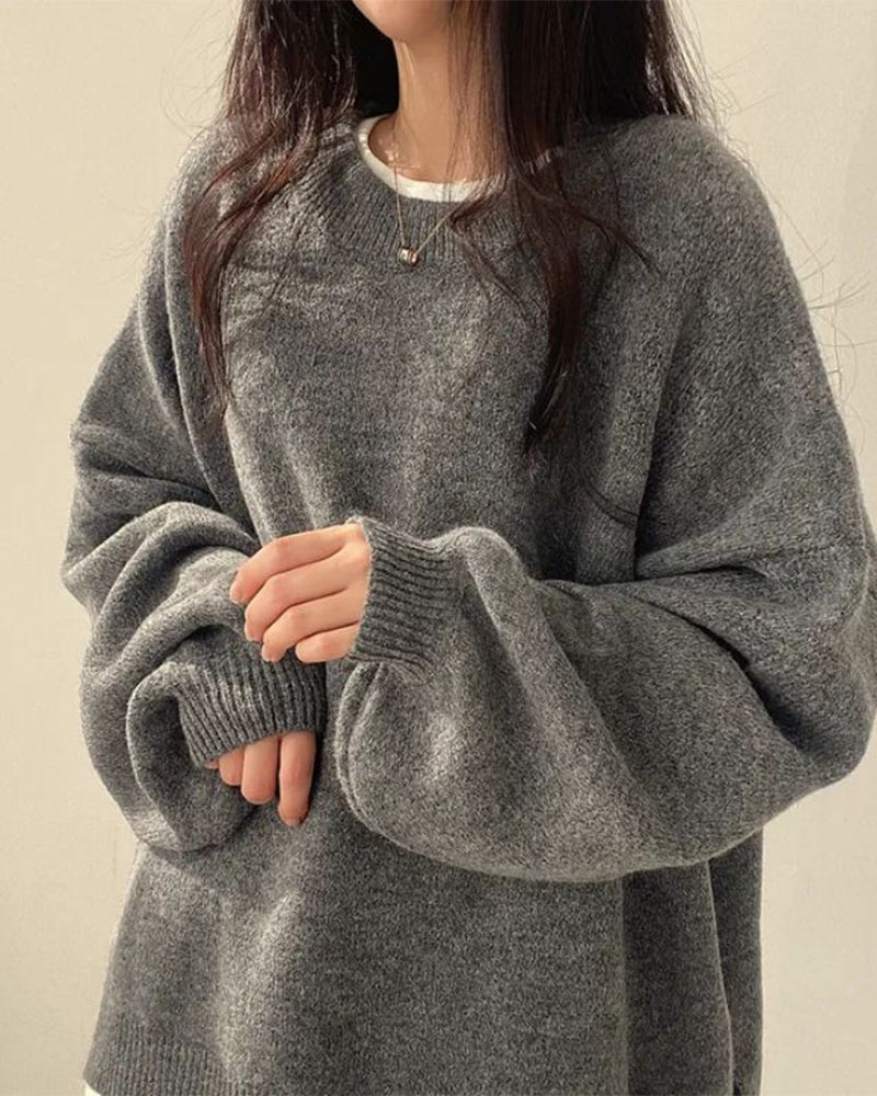 Pullover Rundhals Seite Schlitz