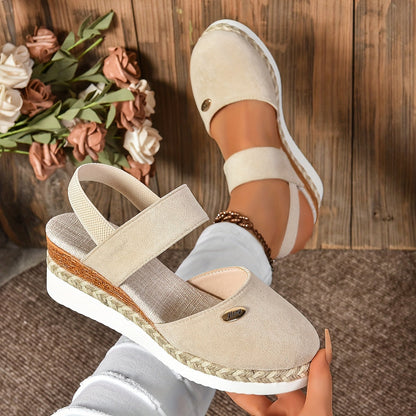 Beige Damen-Wedges mit elastischem Knöchelriemen - Clara