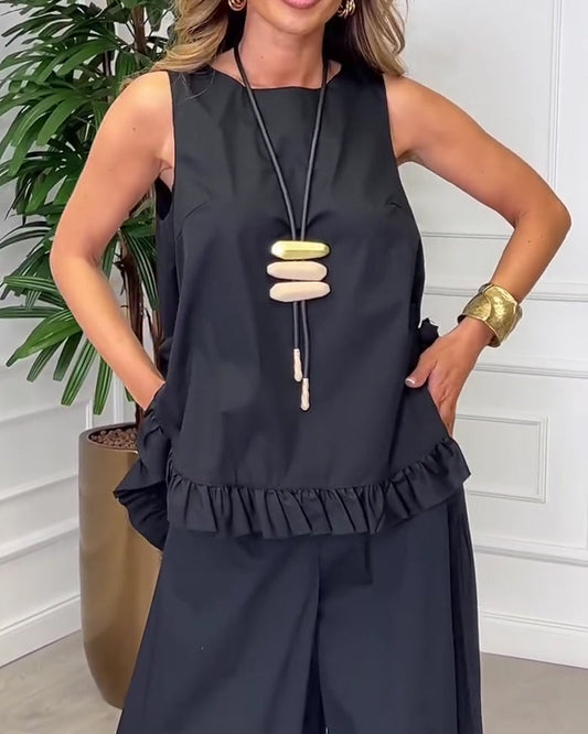 Bluse Ärmellos Spitzen Saum Camisole