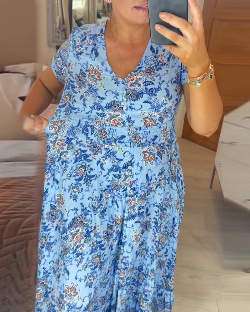 🌷🌷Kleid mit Blumendruck und V-Ausschnitt