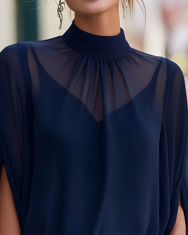 Bluse Elegant Halbhoch Sheer