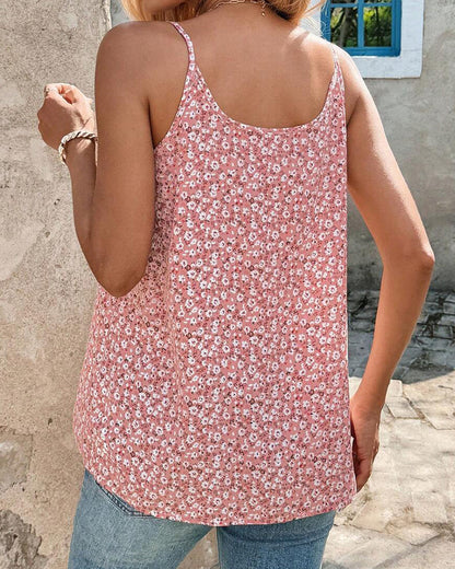 Cami Top Kleiner Blumenprint Gerafft Spaghettiträger