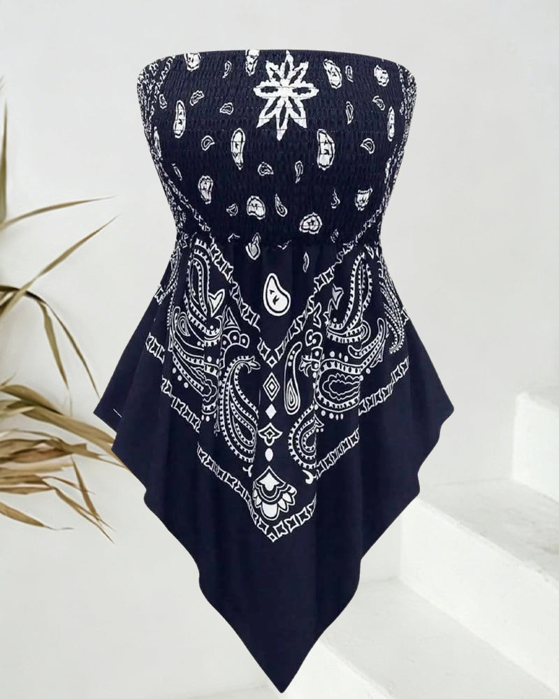 Bluse Paisley Bandeau Asymmetrisch