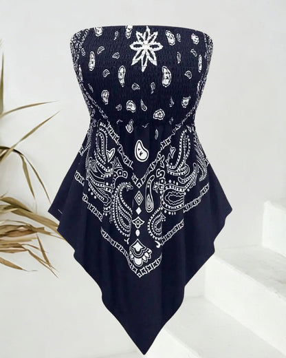 Bluse Paisley Bandeau Asymmetrisch