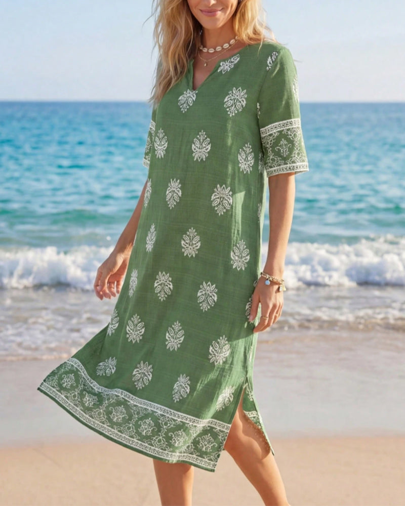 Kleid Ethno Petite V-Ausschnitt Schlitz