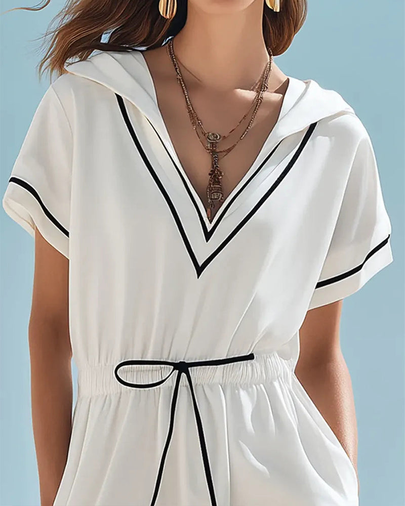 Kleid Farbblock Kapuze Kordelzug In Der Taille
