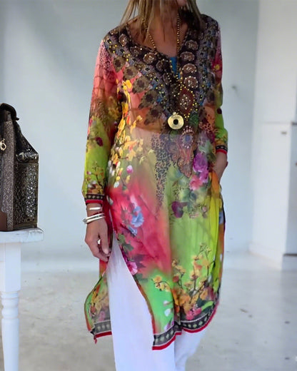 Kleid Bohème-Stil V-Ausschnitt