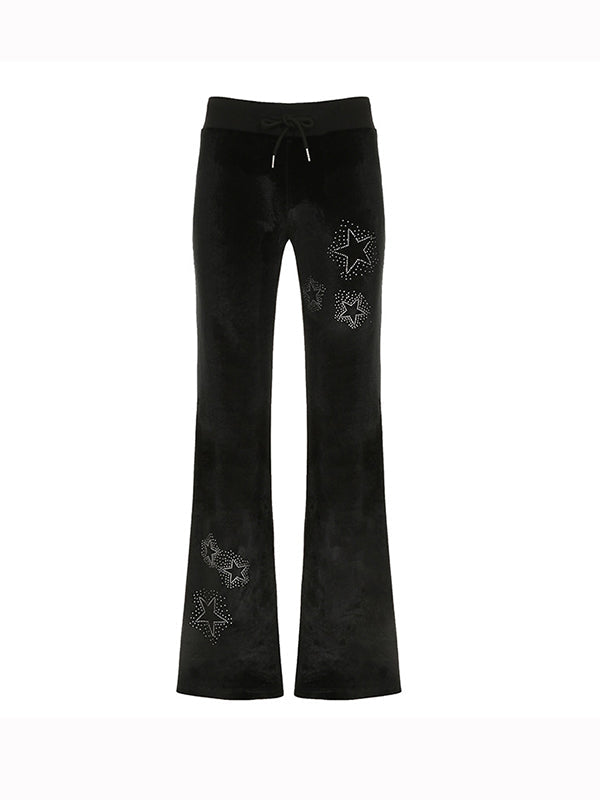 Black Y2K Star Print Flared Pants