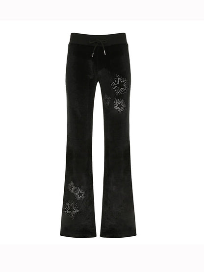 Black Y2K Star Print Flared Pants