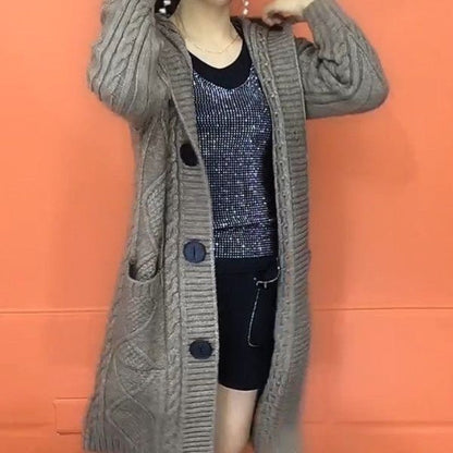 Cable Knit Hooded Sweater Coat with Pockets for Women - Fiorella