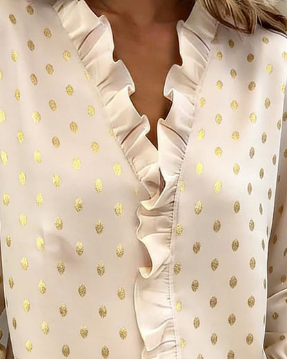 Bluse Peplum Gold-Folie Langarm