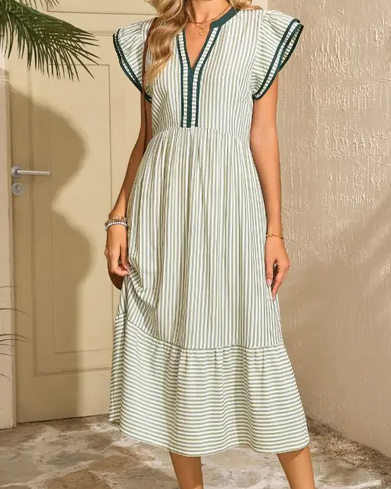 Kleid Gestreift Doppelte Rüsche Kurzarm