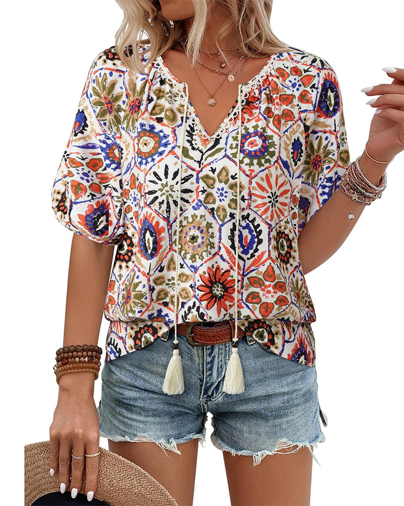 Bluse Bohemian Druck Quaste