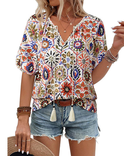 Bluse Bohemian Druck Quaste