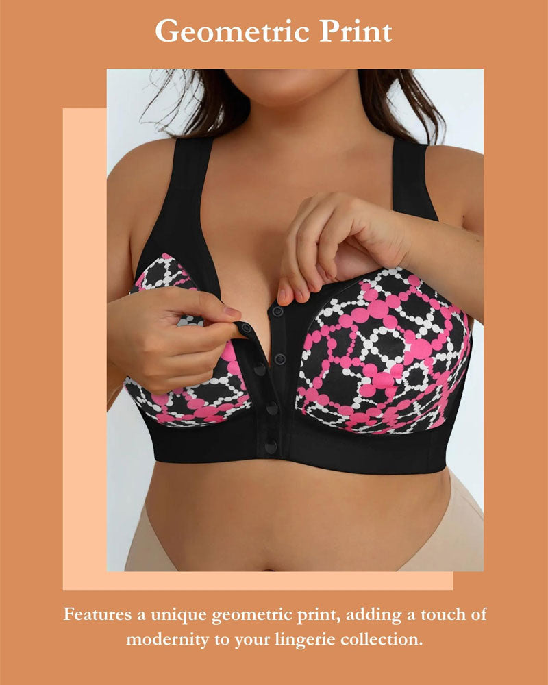 Vorne Verschluss Drahtlos Chic Geometrischer Druck Bralette