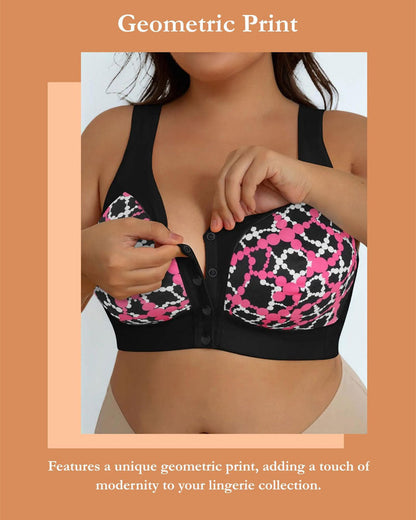 Vorne Verschluss Drahtlos Chic Geometrischer Druck Bralette