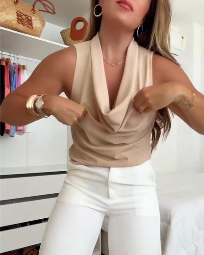 Bluse Ärmlos Kapuzenkragen