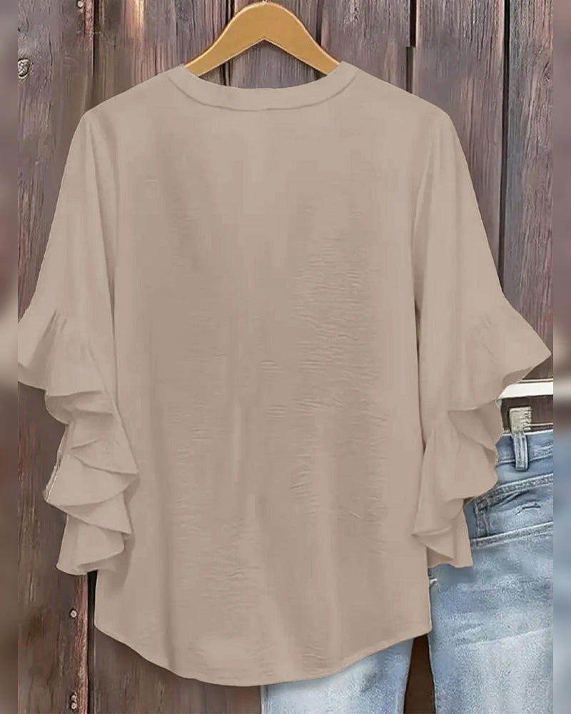 Bluse Kleiner V-Ausschnitt Rüsche