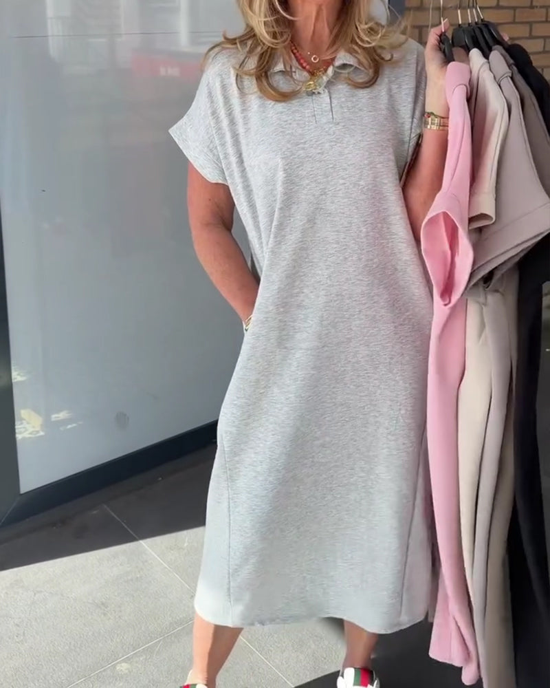 Kleid Polokragen Lässig T-Shirt