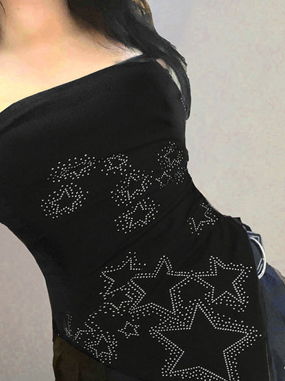 Schwarzes Y2k Hot Diamond Bandeau Top