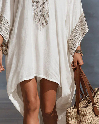 Kleid Tiefer V-Ausschnitt Urlaub Mode Loose Fit
