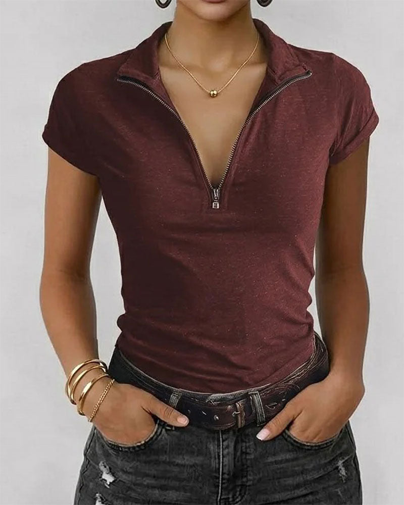 T-Shirt Halb Reißverschluss Revers Slim Fit
