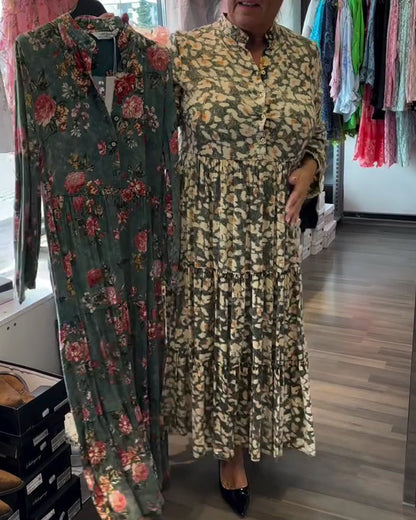 Kleid Langarm Gedruckt Casual