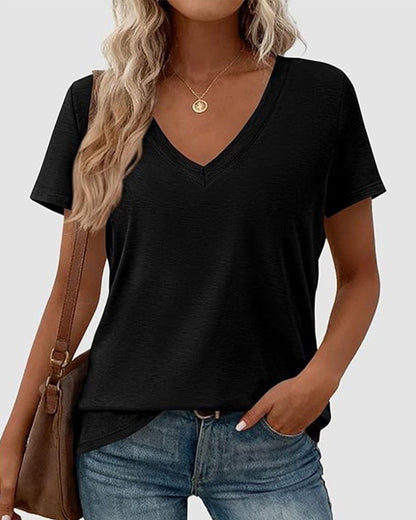 T-Shirt Pullover V-Ausschnitt Uni