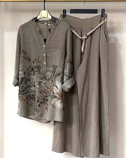 Set Aquarell Blumenprint Weites Bein Hose