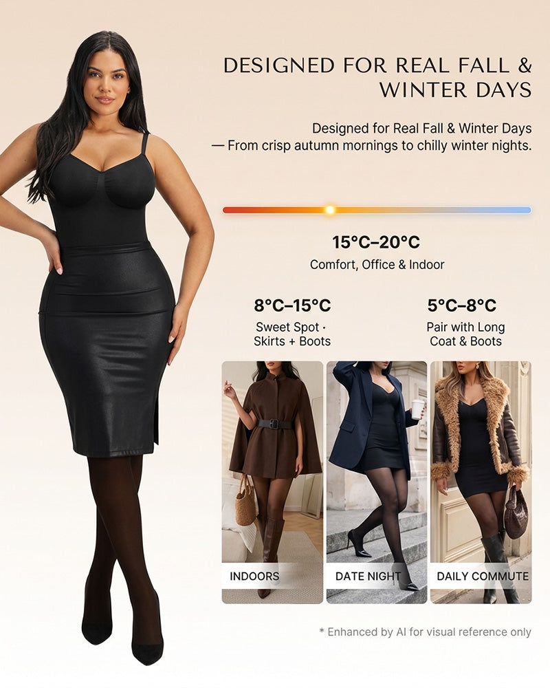 Transparentes Panel Mit Fleece-Gefütterter Strumpfhose Stay-Warm Bauchkontrolle Sheer-Effekt Strumpfhose Bodysuit Schwarz Basic