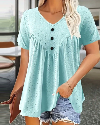 T-Shirt casual ausgeschnittener V-Ausschnitt kurzarm