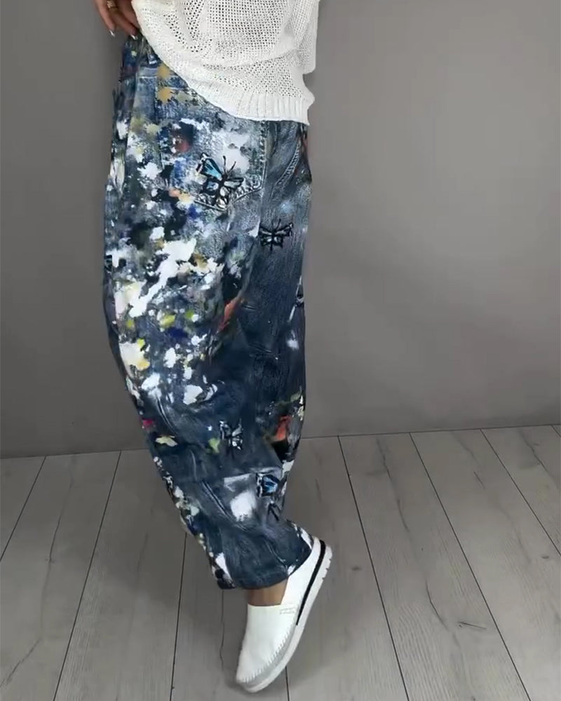 Jeans Spritzer Druck Kordelzug