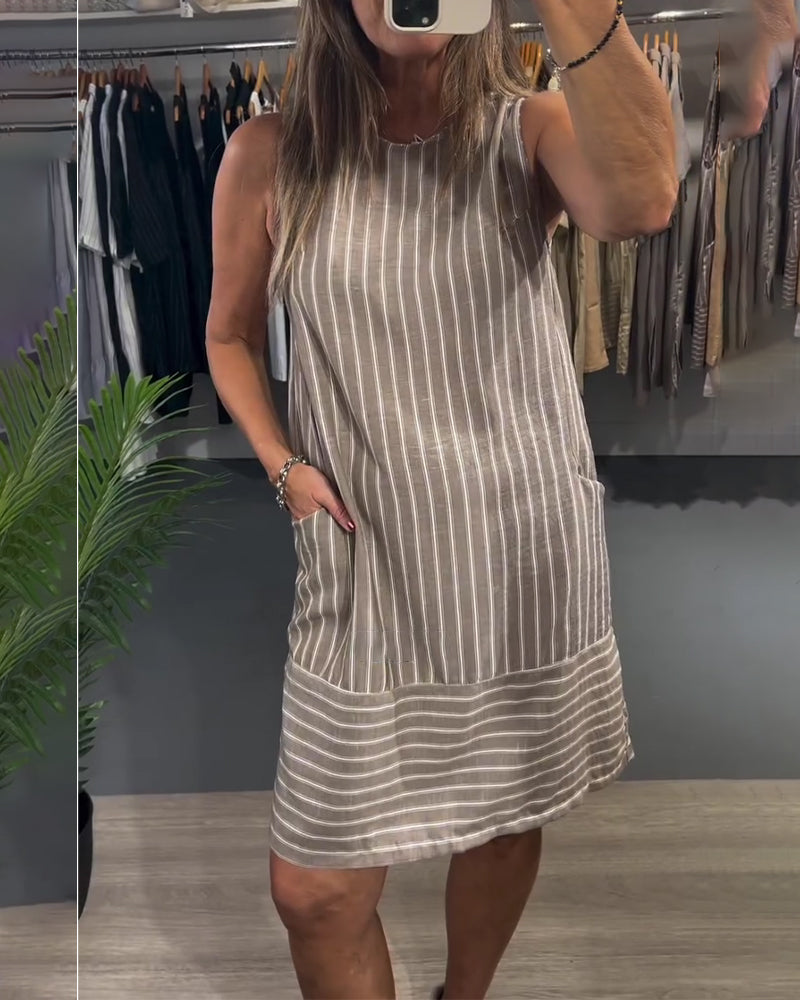 Kleid Ärmellos Tasche Gestreift