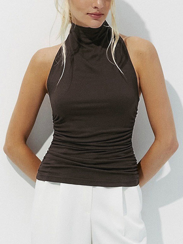 Solid Color Y2k Backless Sexy Halterneck Top with Chain Choker