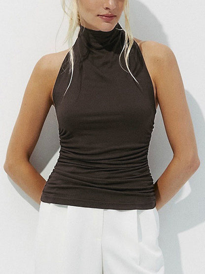 Solid Color Y2k Backless Sexy Halterneck Top with Chain Choker