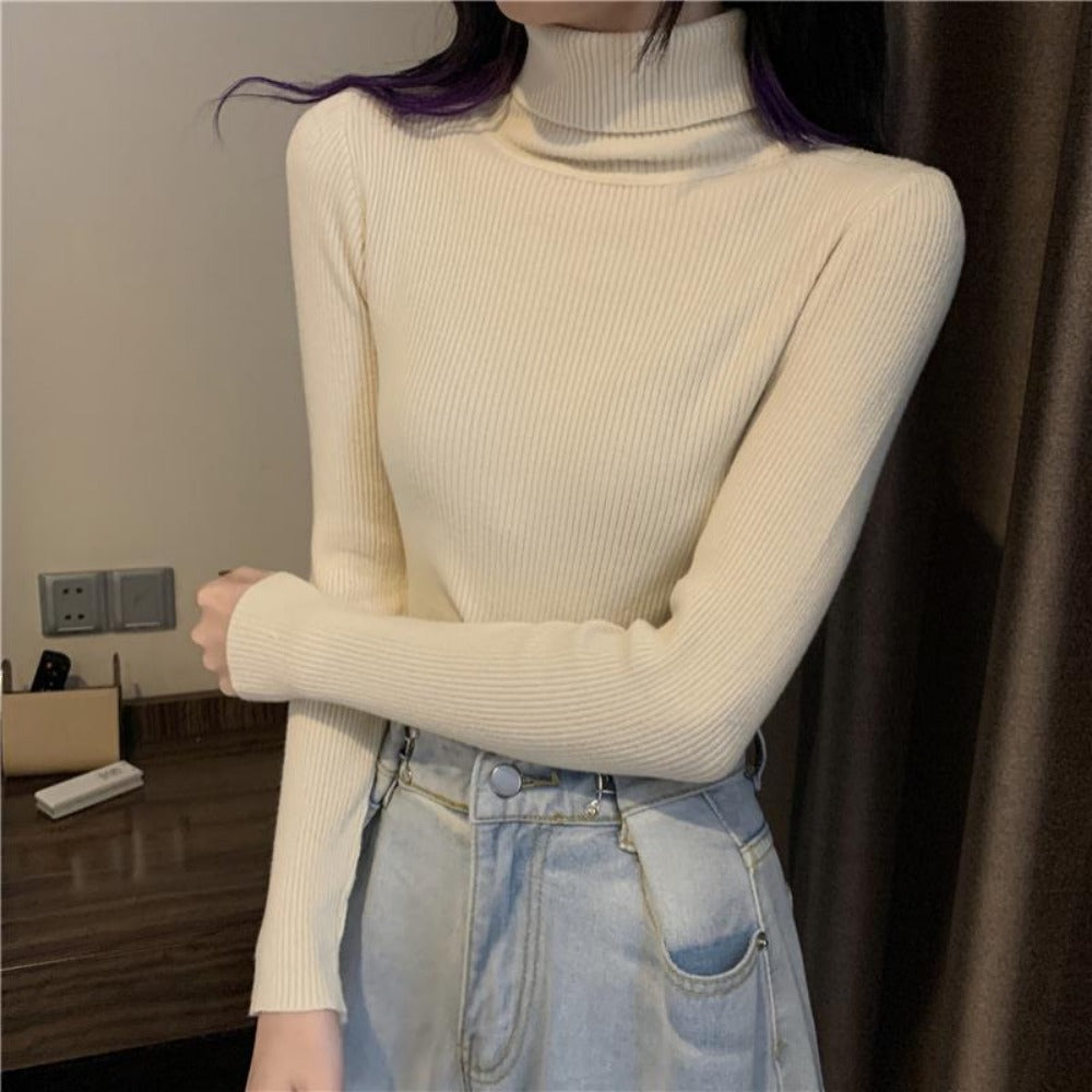 Ribbed Turtleneck Long Sleeve Sweater Top for Women - Sonia