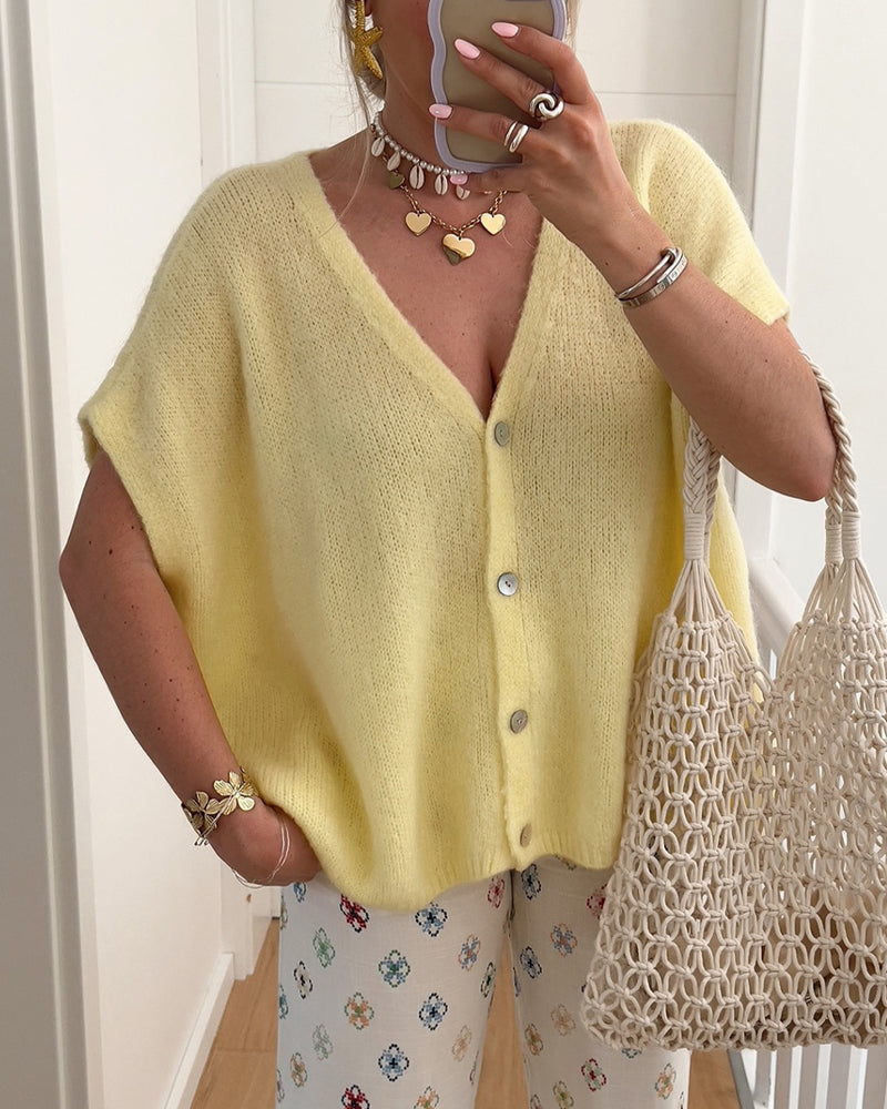 Cardigan Ärmellos V-Ausschnitt Knopfleiste Pullover