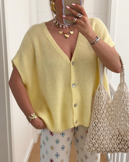 Cardigan Ärmellos V-Ausschnitt Knopfleiste Pullover