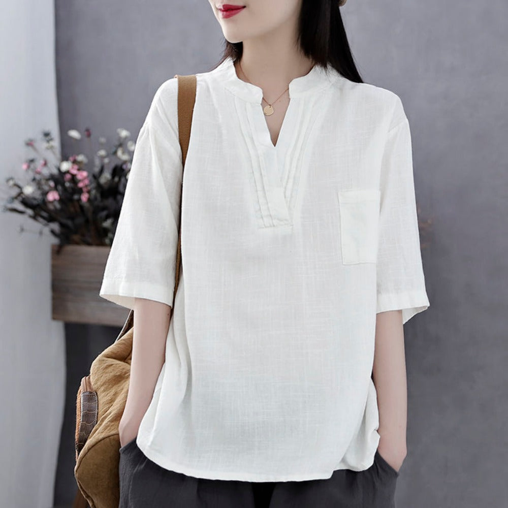 Half Sleeve Linen Blouse for Women - Lelia