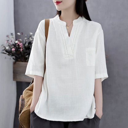 Half Sleeve Linen Blouse for Women - Lelia