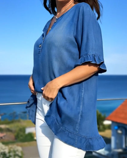 Top Denim Rüsche Locker