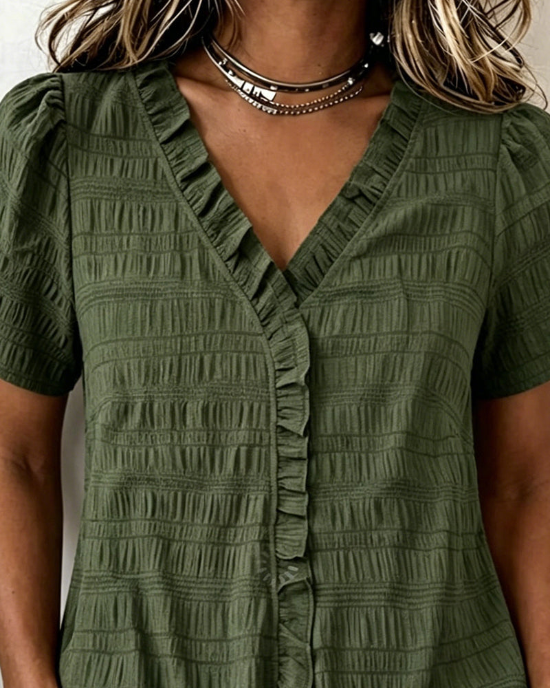 Bluse V-Ausschnitt Einfarbig